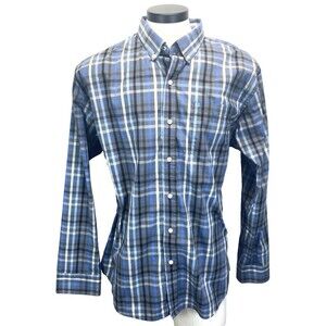 Izod Mens XL 18x36 Blue/Gray Plaid Dress Shirt Long Sleeve Button Down Flip Cuff